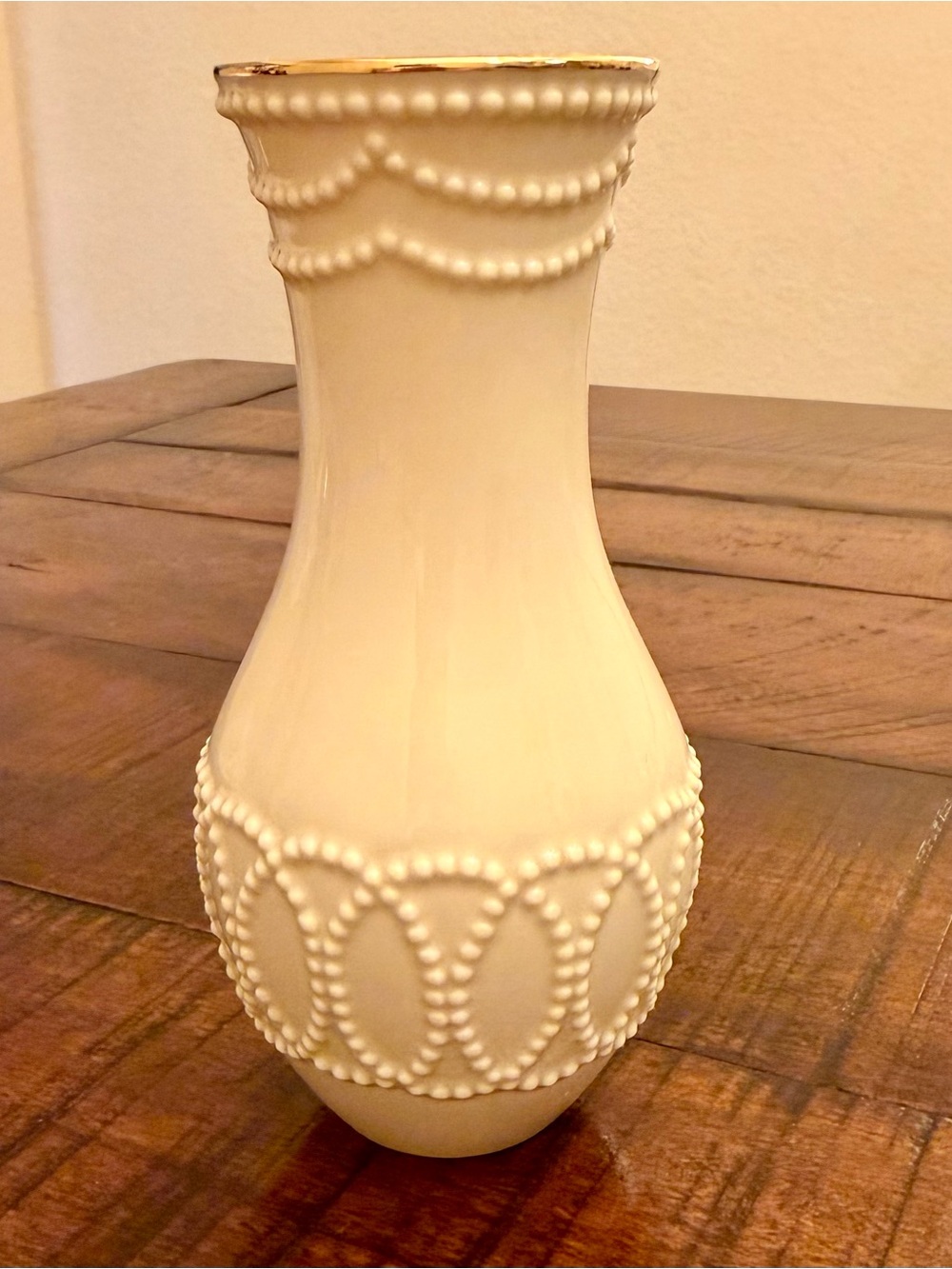LENOX Ivory Beaded Porcelain Bud Vase 24K Gold Trim